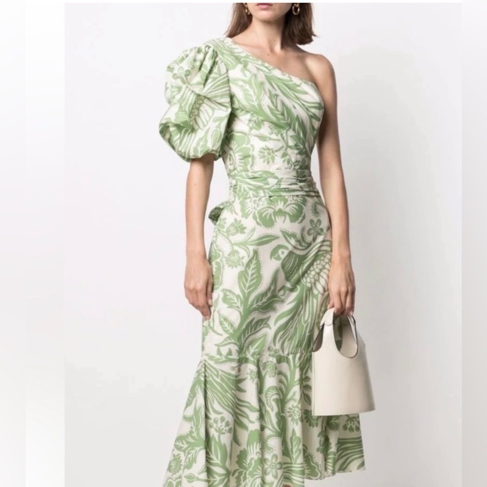 Johanna Ortiz One Shoulder Floral Midi Dress M Green Resort Luxury Designer$1600 - Picture 3 of 3